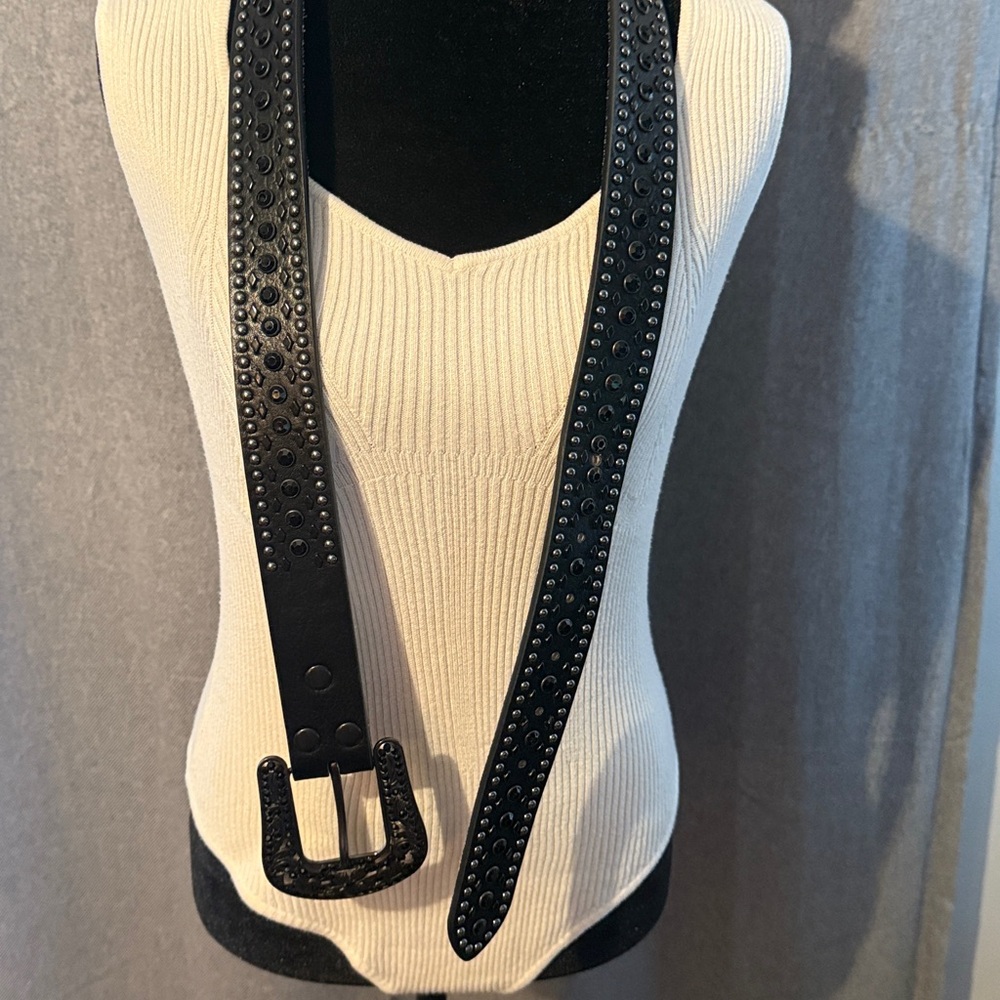 Nocona Belt Co Embellished Western Leather Black Belt Size 35-41”